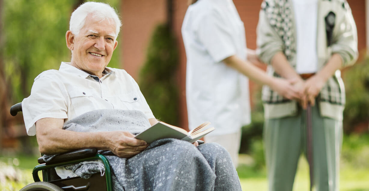 Elderly spending time in the nursing home garden